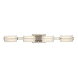 Saltarell 40-Watt Equivalent 4-Light Brushed Nickel LED Vanity Light with Clear Etched Glass
