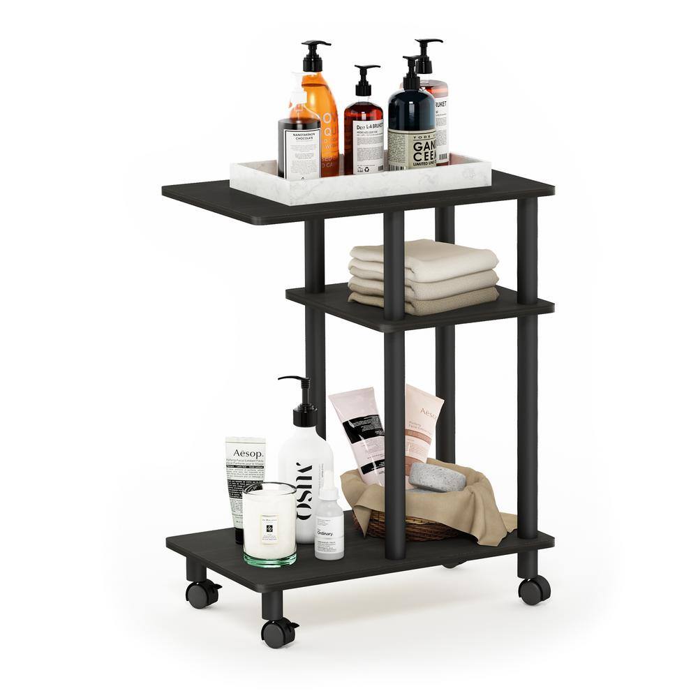 Espresso & Black U-Shape Sofa Side Table with Easy Mobility