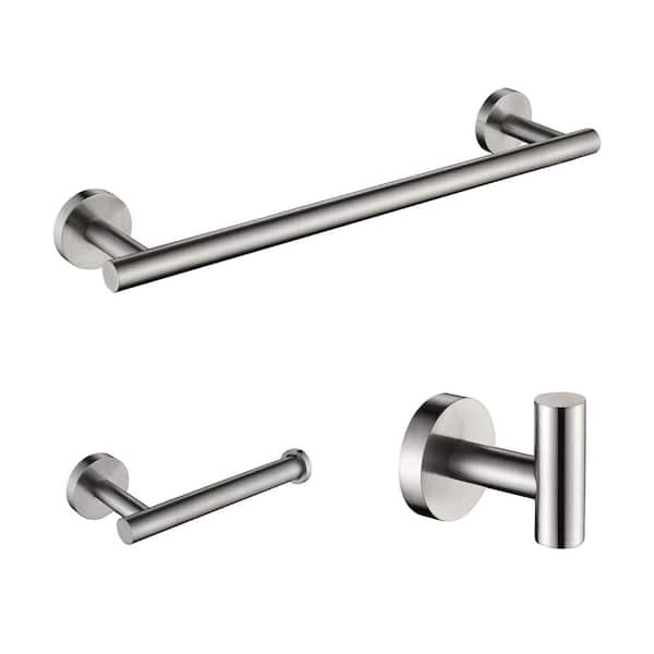 FUNKOL 3-Piece Stainless Steel Bath Hardware Set with Mounting Hardware in Brushed Nickel