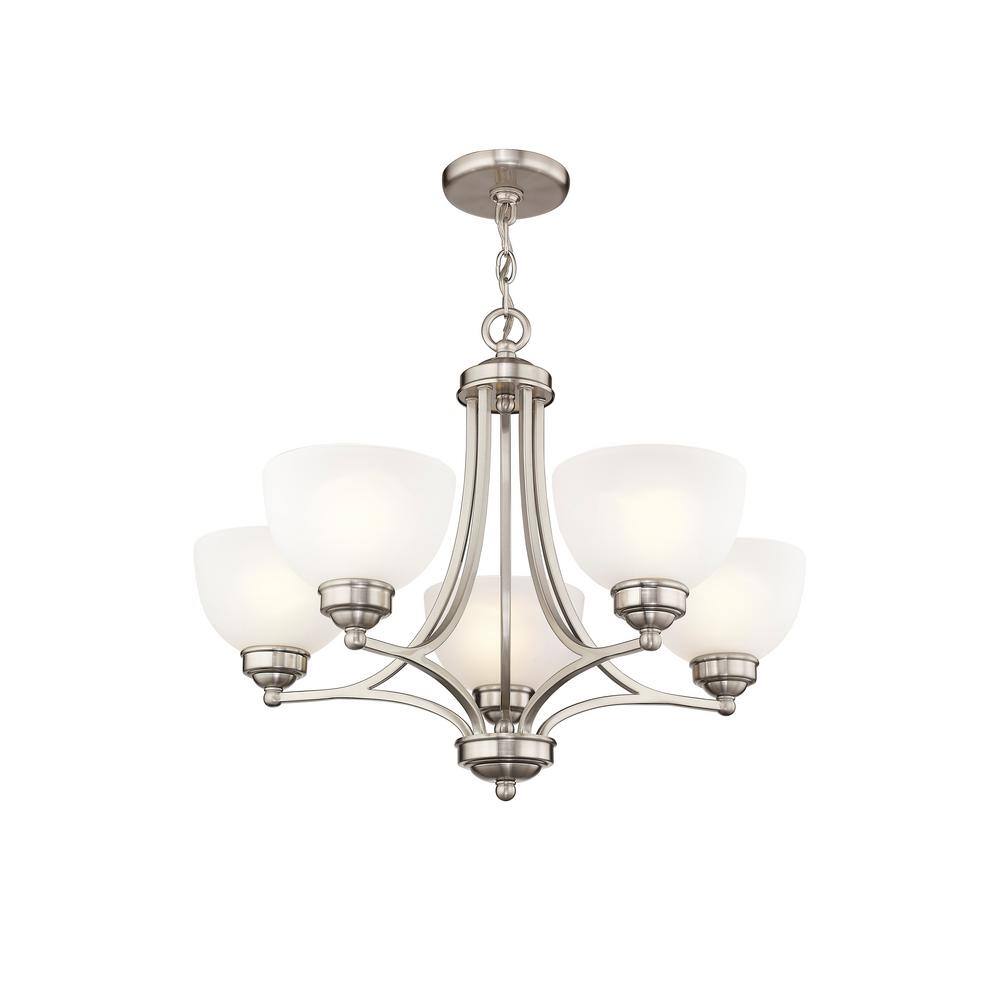25" Brushed Nickel and Satin Glass 5-Light Chandelier