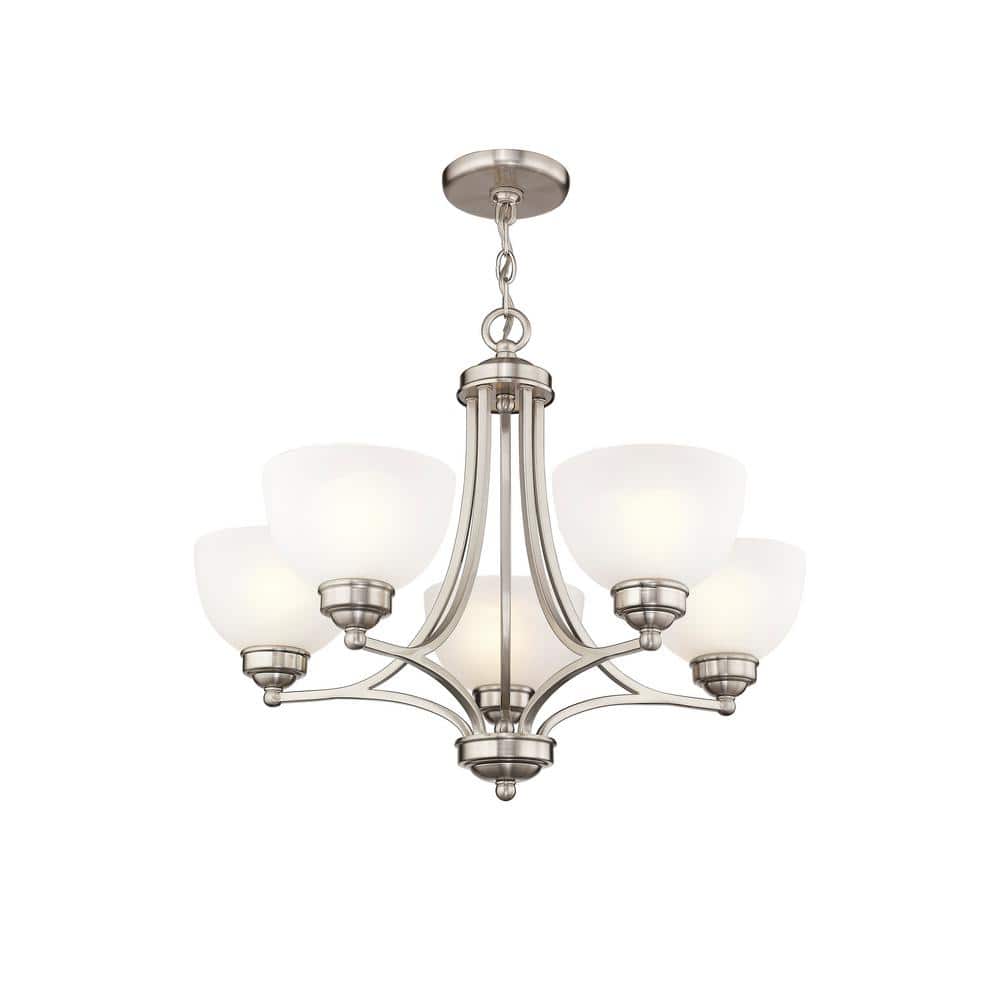 25" Brushed Nickel and Satin Glass 5-Light Chandelier