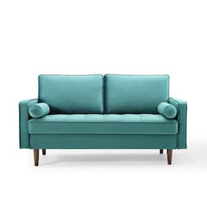 Valour 61.5 in. Teal Velvet 3-Seater Loveseat with Removable Cushions