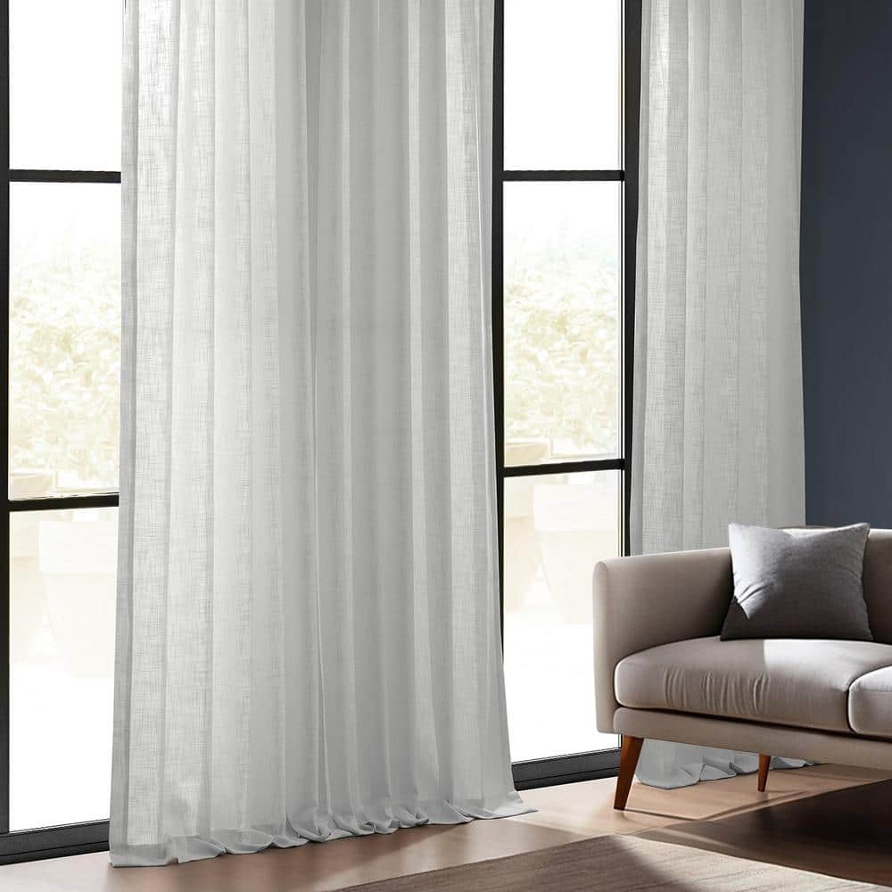 Rice White Light-Filtering Faux Linen Curtain Panel, 50"W x 120"L