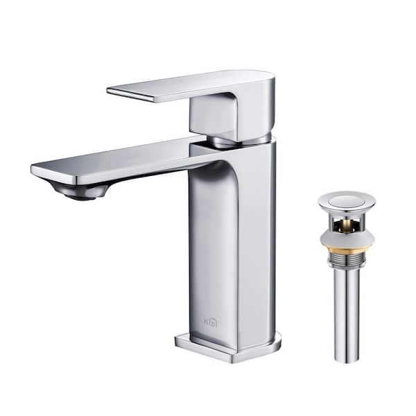 Single Handle Lever Handle Single Hole Bathroom Sink Faucet with Supply Lines and Pop-Up Drain in Chrome