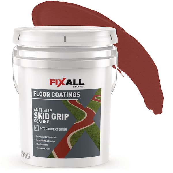 FIXALL Skid Grip Anti-Slip Floor Coating, 5 Gallon, Crimson, Slip-Resistant Pavement,Cement and Concrete Paint