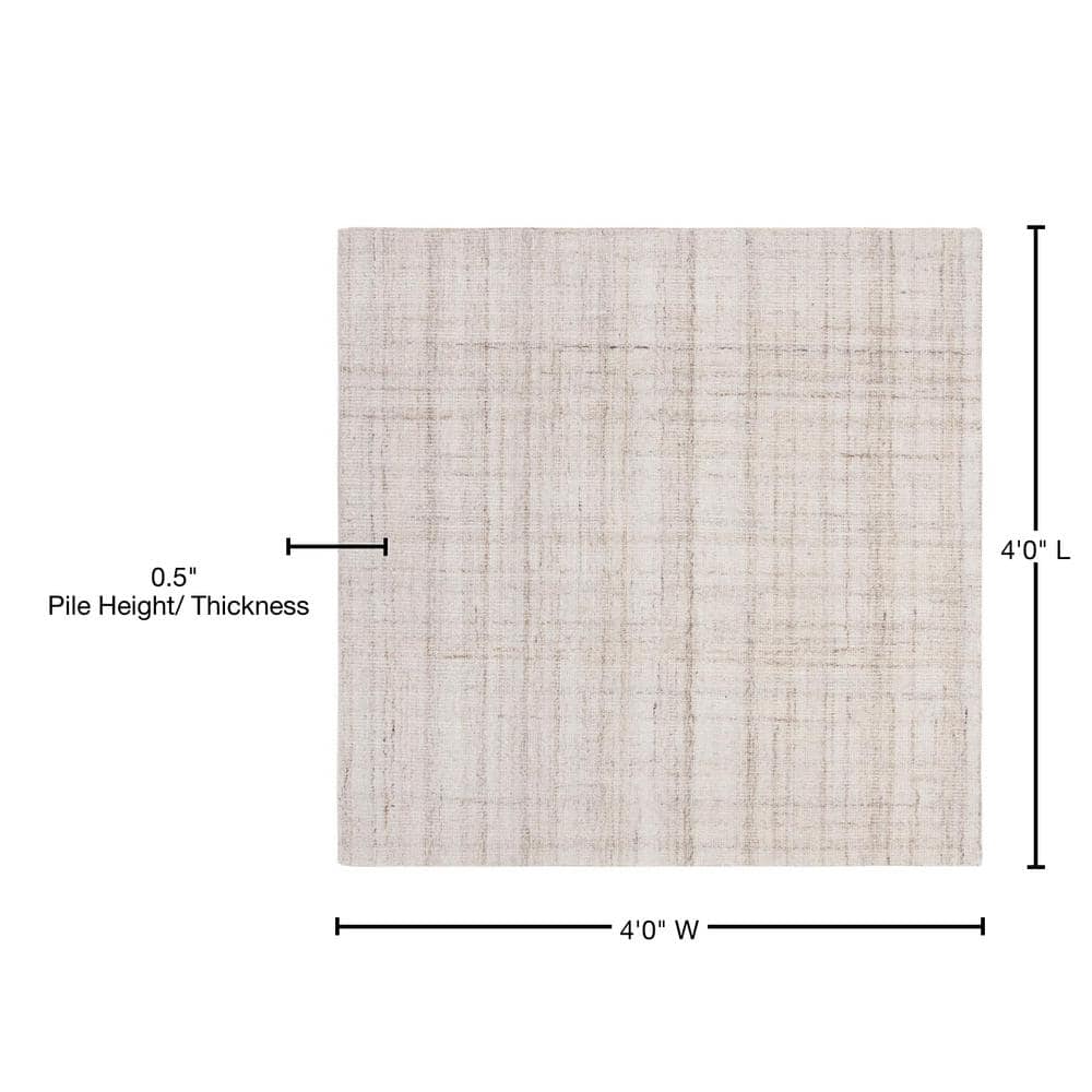 Ivory and Beige Abstract Hand-Tufted Wool and Viscose 4' Square Area Rug