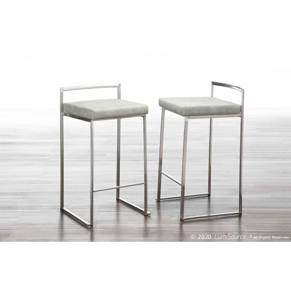 Set of 2 Light Gray Metal Counter Stools with Cushions