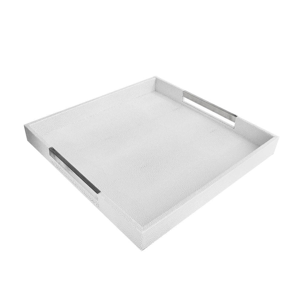 White and Gray Textured Square Tray with Silver Handles