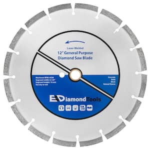 12 in. Laser Welded Diamond Saw Blade for Concrete Brick Block and Masonry, Heat Treated Blade Core, 20 mm Arbor