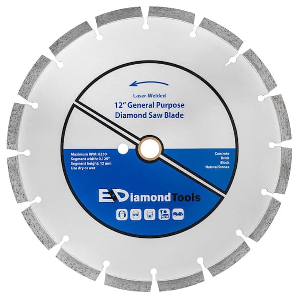 EDiamondTools 12 in. Laser Welded Diamond Saw Blade for Concrete Brick Block and Masonry, Heat Treated Blade Core, 20 mm Arbor