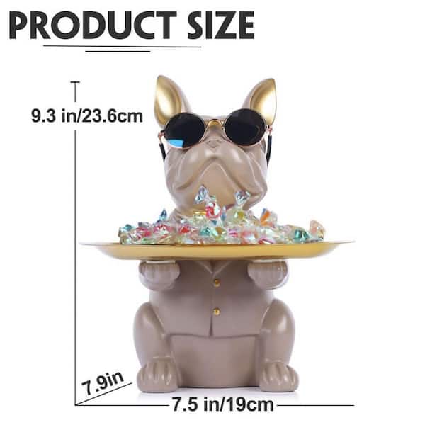 Angel Sar Gray Modern Decor Resin Bulldog Tray Statue, Piggy Bank