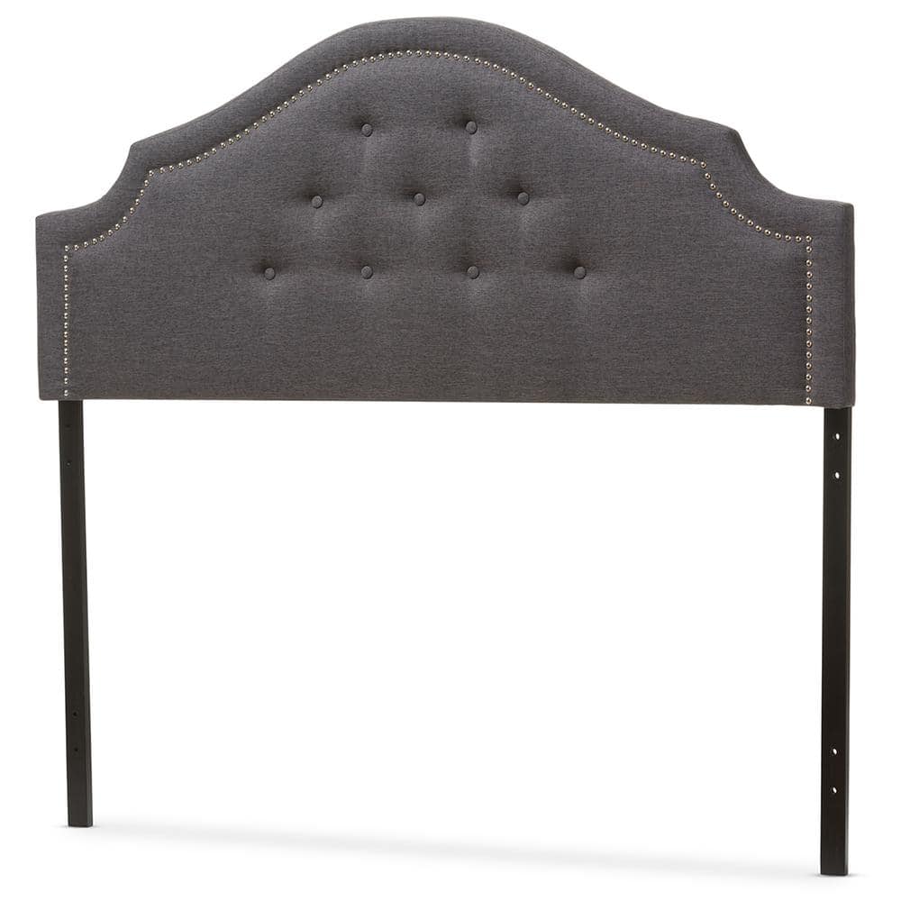 Queen Dark Gray Tufted Upholstered Headboard with Nailhead Trim