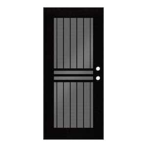 Plain Bar 30 in. x 80 in. Right Hand/Outswing Black Aluminum Security Door with Black Perforated Screen