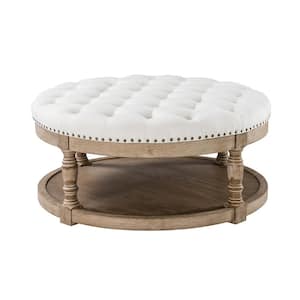 Enipeus 36" Wide Tufted Round Cocktail Ivory Ottoman with Storage