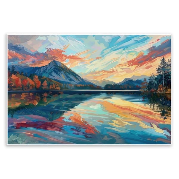 Stupell Industries Abstract Swirled Lake and Mountain by LSR Design Studio Unframed Nature Graphic Art Print 13 in. x 19 in.
