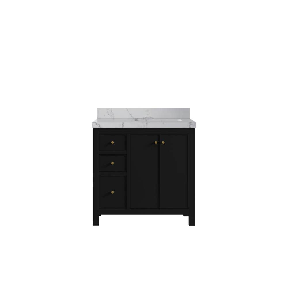 Chicago 36 in. W x 22 in. D x 36 in. H Single Right Offset Sink Bath Vanity in Black with 2 in. Venation Qt. Top price history on PriceWatchPro