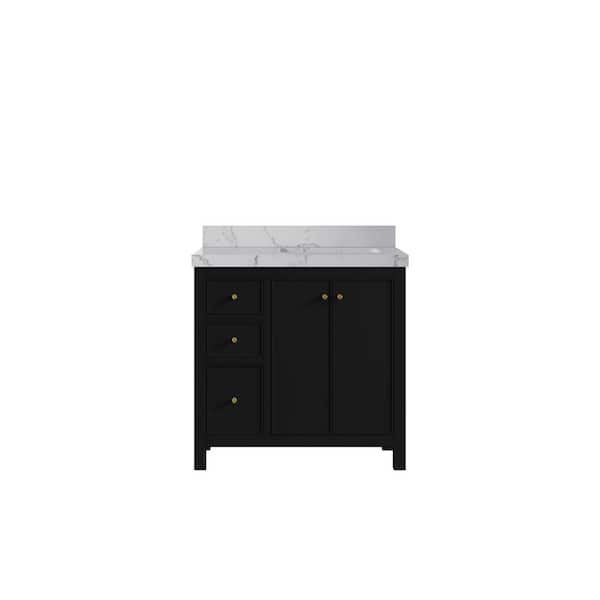 Willow Collections Chicago 36 in. W x 22 in. D x 36 in. H Single Right Offset Sink Bath Vanity in Black with 2 in. Venation Qt. Top