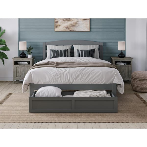 AFI Warren 53-1/2 in. W Grey Full Solid Wood Frame with Foot Drawer and Attachable USB Device Charger Platform Bed