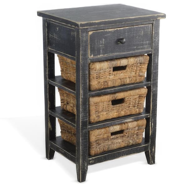 Benjara 20 in. Black and Natural Brown Rectangular Wooden Top End Table