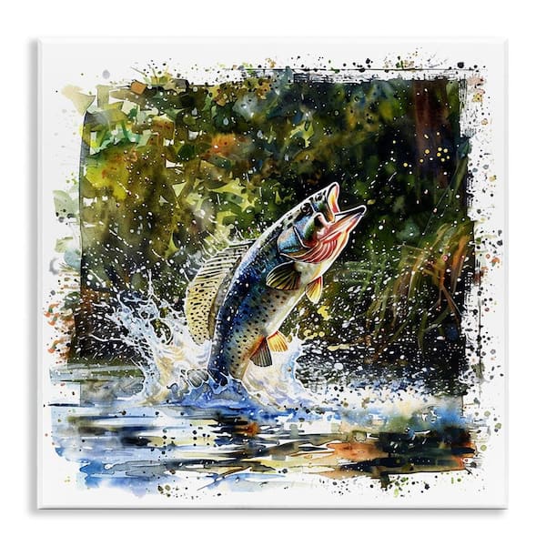 Stupell Industries Splashing Lake Bass by LSR Design Studio Unframed Animal Graphic Art Print 12 in. x 12 in.