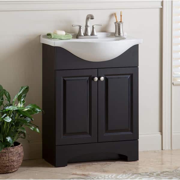 Glacier Bay Chelsea 26 in. W x 18 in. D x 36 in. H Single Sink Freestanding Bath Vanity in Charcoal with White Porcelain Top