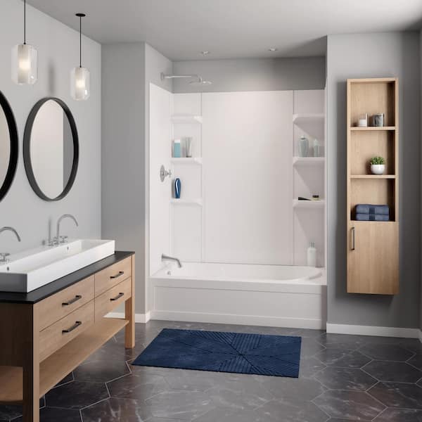 Unbranded 60 in. W x 80 in. H Polystyrene Glue-Up Tub Wall and Shower Surround in Smooth Pattern