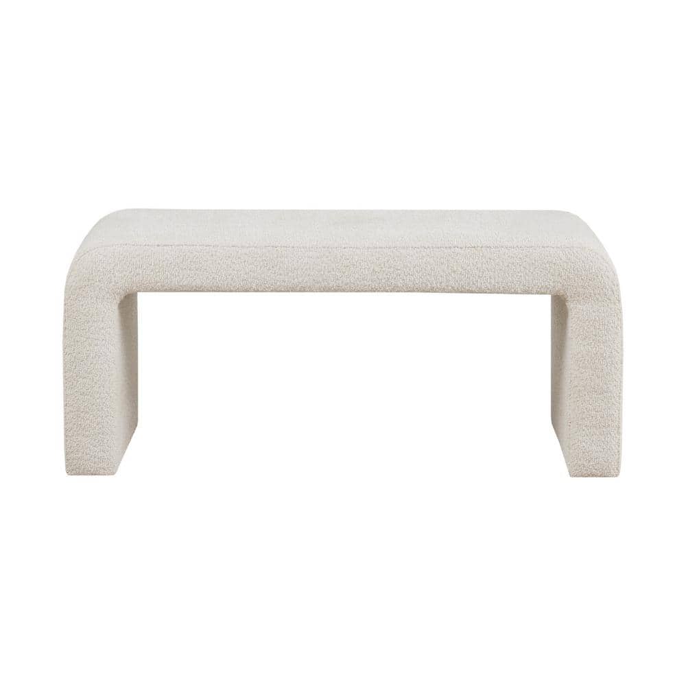 Cream Boucle Upholstered Waterfall Bench with Rounded Corners