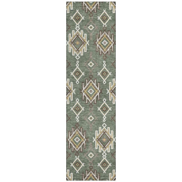 Chantille Machine Washable Indoor/Outdoor Abstract ACN3042 Basil 2 ft. x 7 ft. Runner Rug