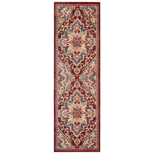 Kashan 3 ft. x 14 ft. Red/Beige Medallion Runner Rug