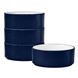 Colortex Stone Navy 6 in., 20 fl. oz. Porcelain Cereal Bowls, (Set of 4)