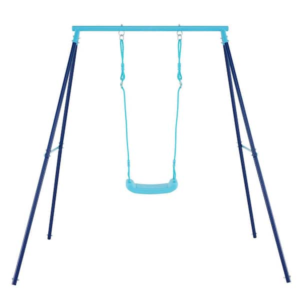 Toddler Swing Heavy Duty Metal Swing Set w/ A Frame Adjustable Ropes Blue