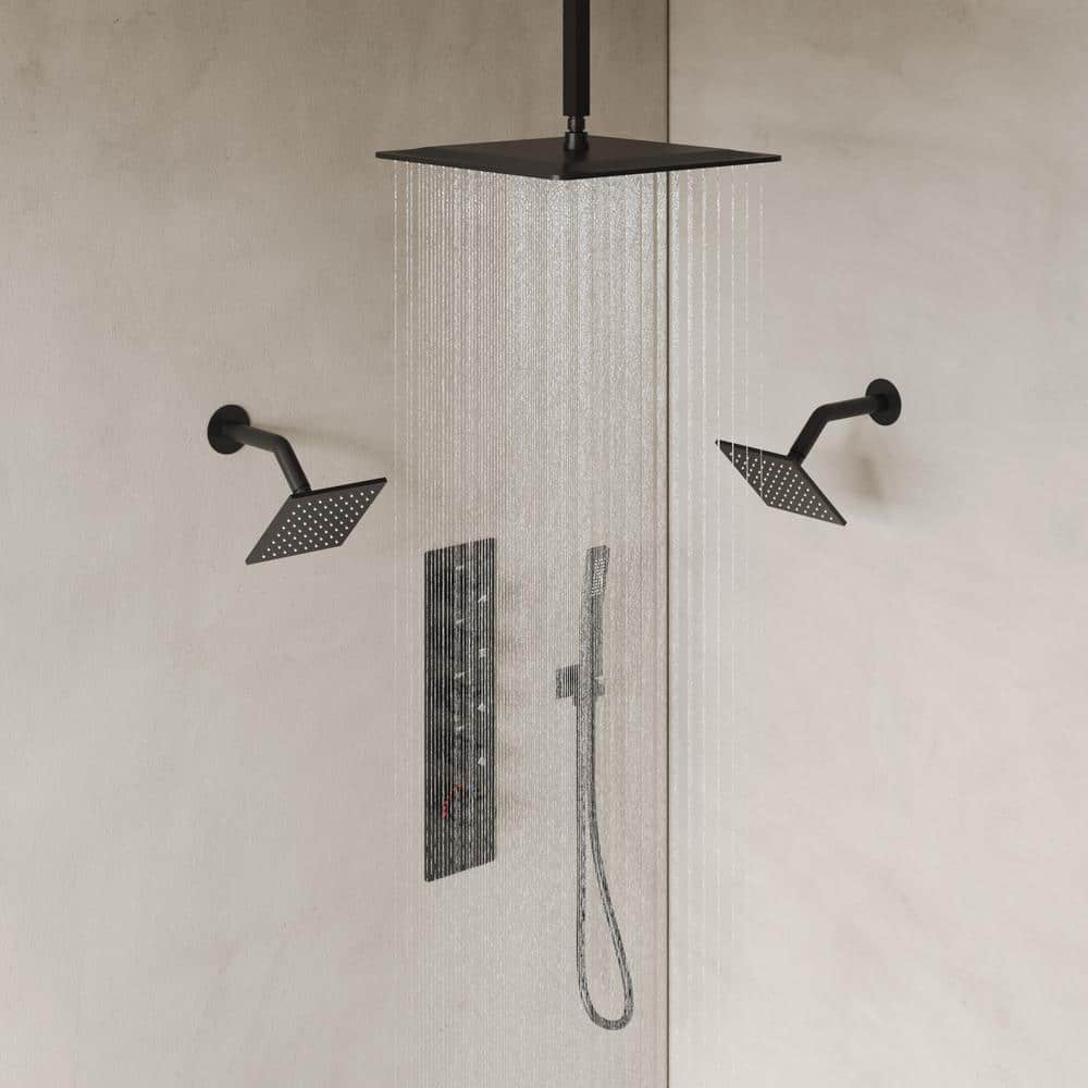 Matte Black 16" Stainless Steel Multi-Head Shower System