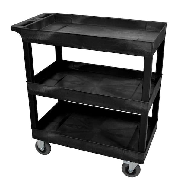 Black Luxor 18"x32" 3 Flat Shelves Rolling Utility Cart with 4" Casters 