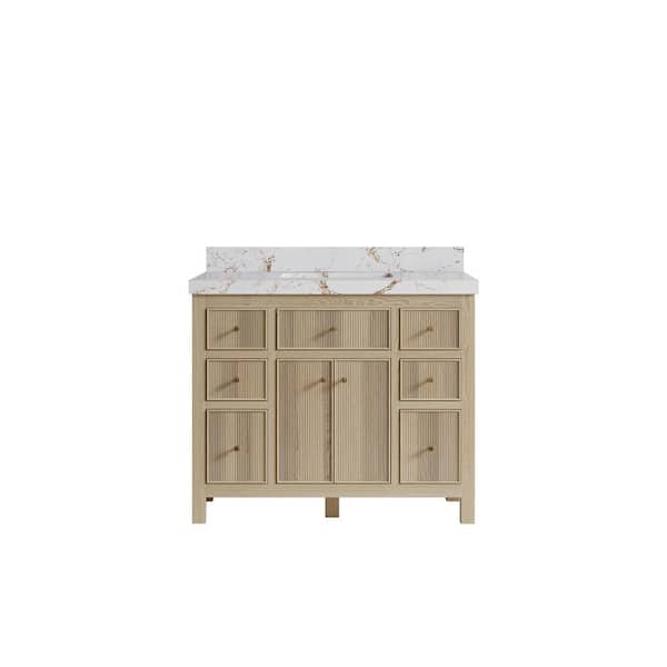 Willow Collections Sonoma Oak 42 in. W x 22 in. D x 36 in. H Single Sink Bath Vanity in White Oak with 2" Viola Gold Qt. Top