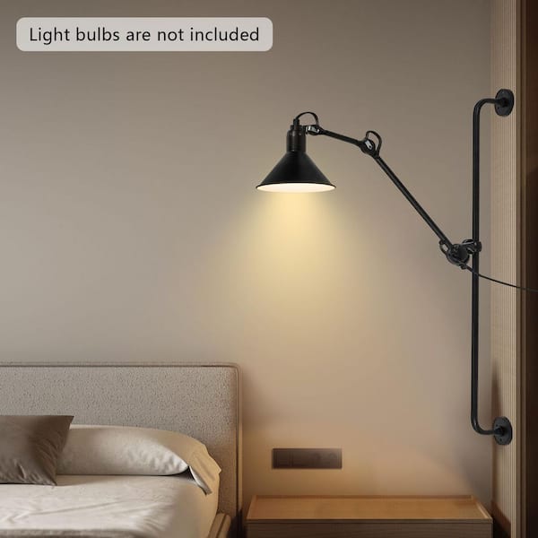 OUKANING 1-Light Black Modern Plug-In Swing Arm Wall Lamp