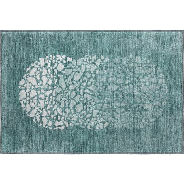 Mayfield Premium Machine Washable Indoor/Outdoor Geometric AMF643 Teal 1 ft. 8 in. x 2 ft. 6 in. Area Rug