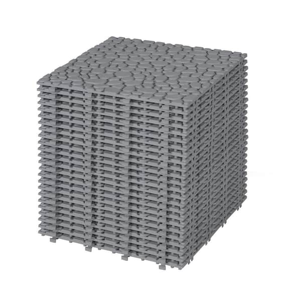 FIROMO 12 in. x 12 in. Plastic Gray Pebble Stone Pattern Interlocking Floor Outdoor Patio Deck All-Weather Tiles (24-Pack)
