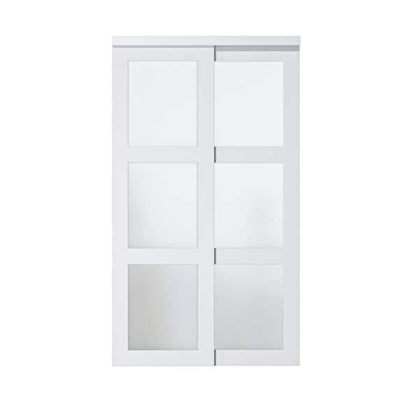 1 Lite Tempered Mirrowed White Sliding Closet Door with Hardware