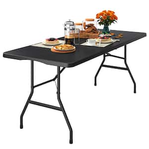 6 ft. Black Folding Tables with Carrying Handle Plastic Fold up Table for Outdoor Camping Picnic Parties Indoor Events