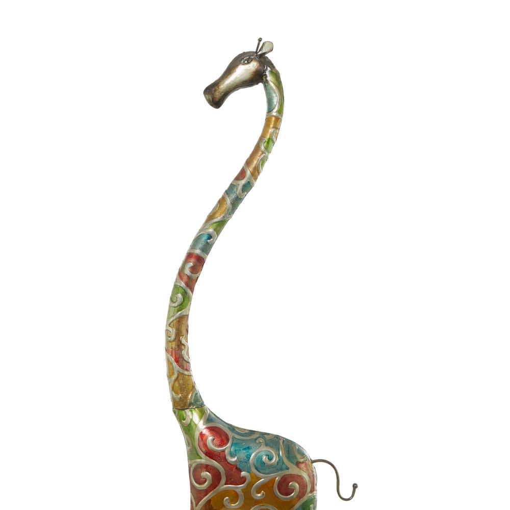 Extra Large Multicolor Metal Giraffe Sculpture with Embossed Detailing