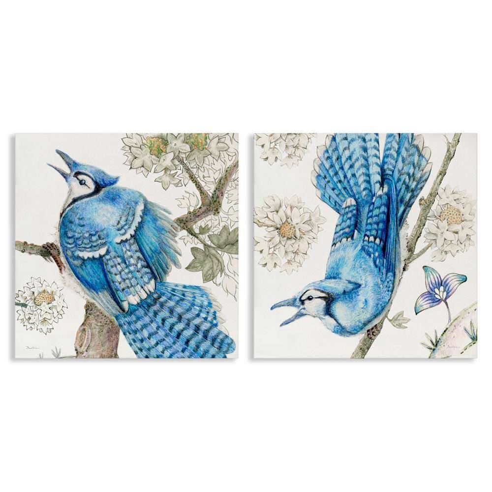 Blue Jays with White Blossoms by Evelia Designs 2-Pieces Unframed Animal Graphic Art Print 24 in. x 24 in. price history on PriceWatchPro