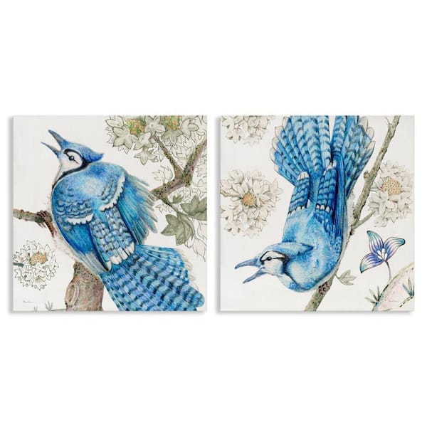 Stupell Industries Blue Jays with White Blossoms by Evelia Designs 2-Pieces Unframed Animal Graphic Art Print 24 in. x 24 in.