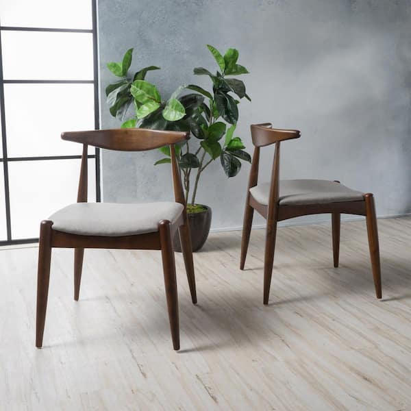 Unbranded Francie Dark Beige and Natural Walnut Upholstered Dining Chairs (Set of 2)