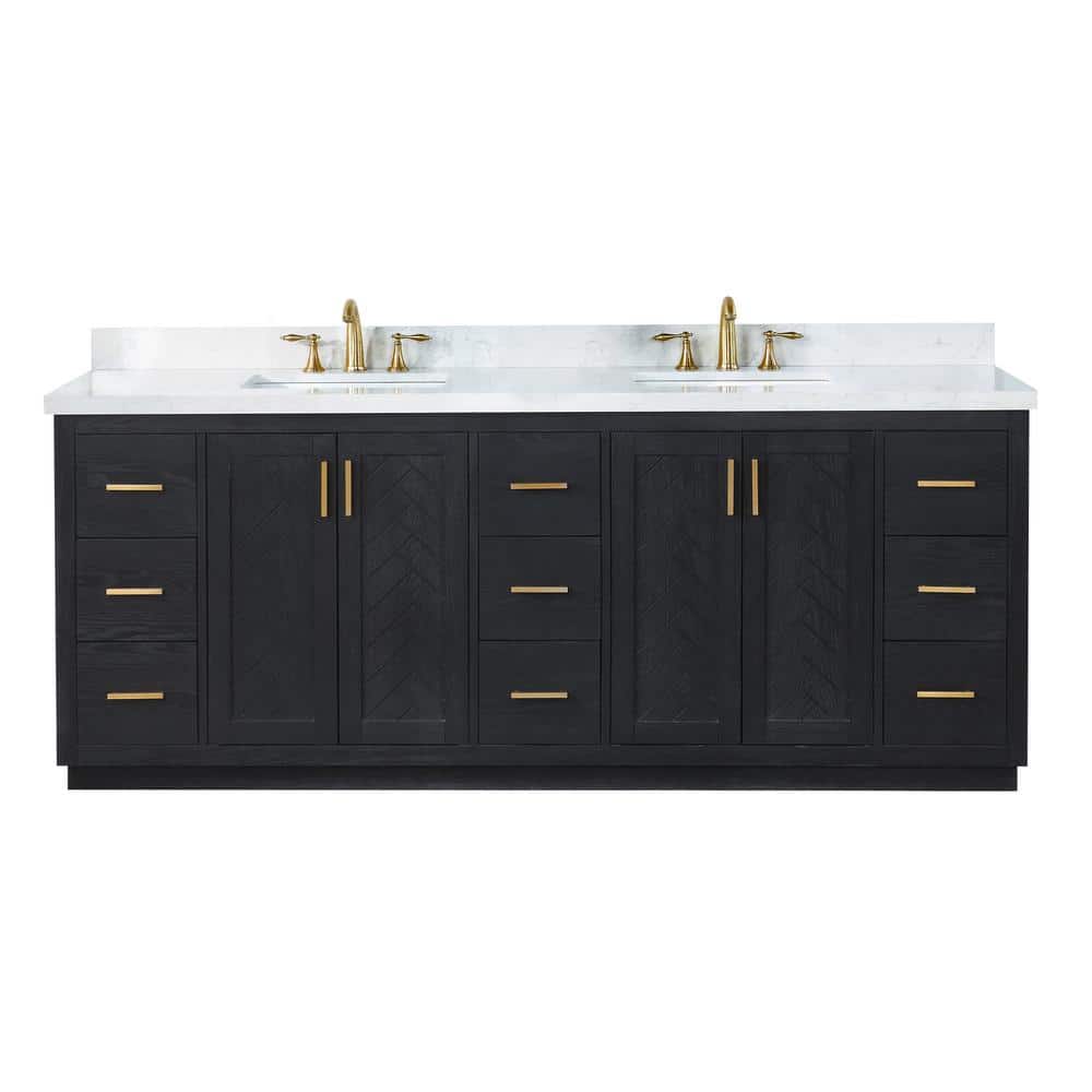 Gazsi 84" Black Oak Vanity with Composite Stone Top
