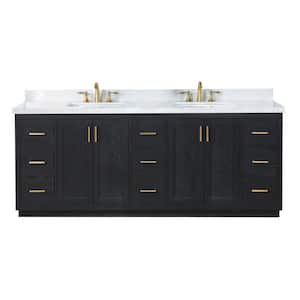 Gazsi 84 in.W x 22 in.D x 34 in.H Bath Vanity in Black Oak with Grain White Composite Stone