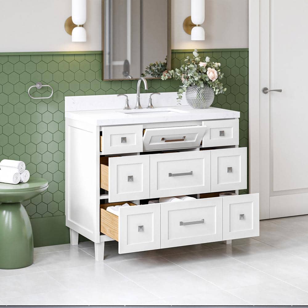 Monroe 42" White Wood Vanity with Carrara Quartz Top