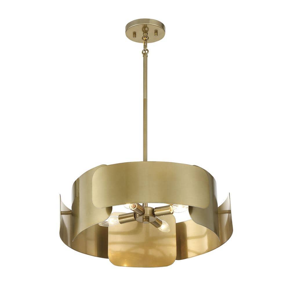 Curving Petal Chic 4-Light Pendant in Burnished Brass