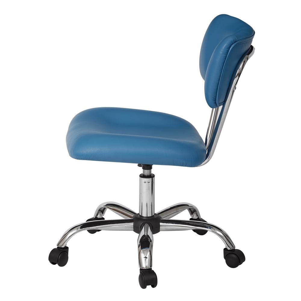 Vista Swivel Low-Back Task Chair in Blue Faux Leather