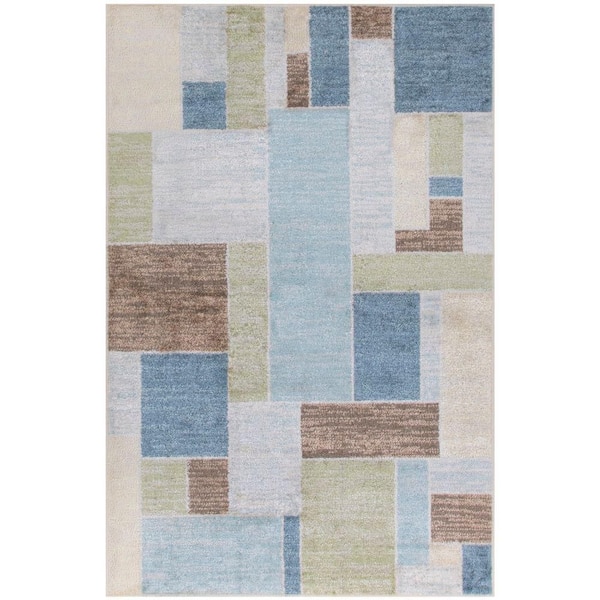 Nourison Astra Machine Washable Blue Green Multi 3 ft. x 5 ft. Geometric Contemporary Area Rug