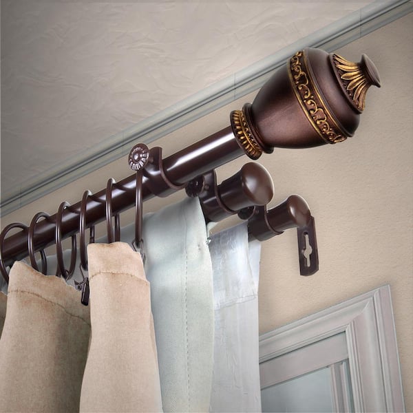 EMOH 13/16" Dia Adjustable 28" to 48" Triple Curtain Rod in Cocoa with Alfonso Finials